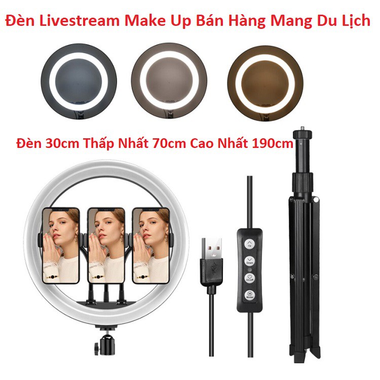 Đèn Livestream 30cm cao 190cm, 4in1 Tặng Kẹp Điên Thoại -Làm Chân Đỡ Máy Ảnh - Làm Gậy Tự Sướng Dài 1,5m