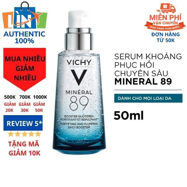 [Cấp ẩm sâu-da phục hồi nhanh] Serum Dưỡng Chất Khoáng Cô Đặc Vichy Mineral 89 50ml nội địa Pháp mịn màng trắng hồng