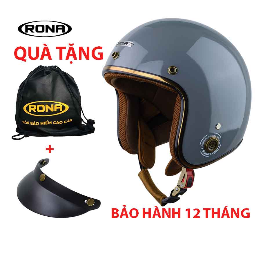 Mũ bảo hiểm 3/4 RONA màu xám ximang bóng chính hãng, bảo hành 12 tháng, freeship toàn quốc