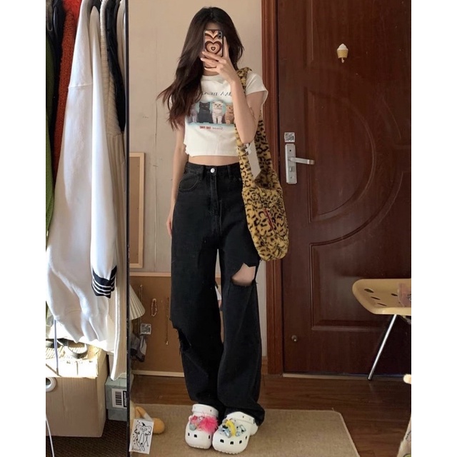 Quần jeans đen rách LiLi ROOM