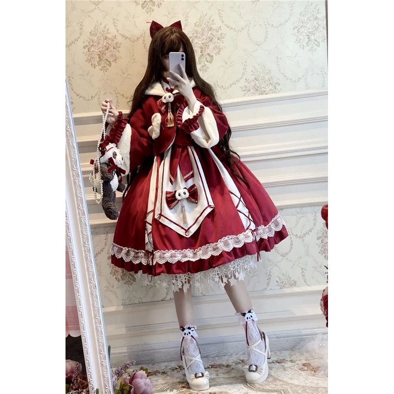 Đầm OP lolita váy babydoll đỏ ( sẵn