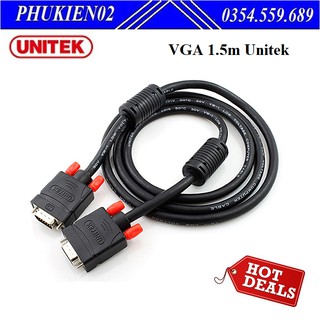 Cáp vga 1.5m unitek y-c503a chuẩn 3c+6 với độ phân giải hình ảnh tối đa lên tới 1600×1280 - hàng chính hãng