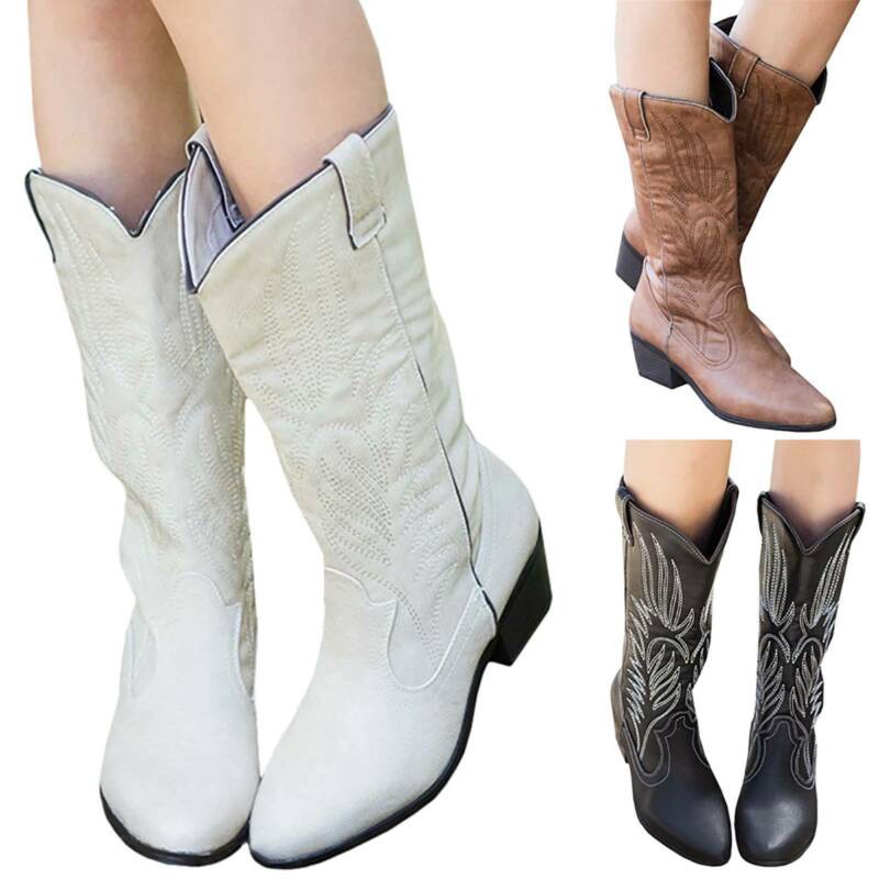 [Hạ Giá] Giày bốt da bò cổ cao ngang bắp chân dạng kéo lên phong cách vintage Phương Tây thời trang cho nữ