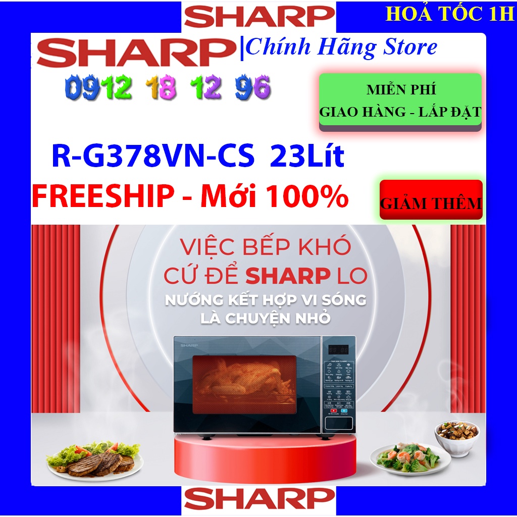 [Mã ELHAMS5 giảm 6% đơn 300K] [Sharp R-G378VN-CS] Lò vi sóng Sharp 23 lít R-G378VN-CS, G378VN, Hàng chính hãng