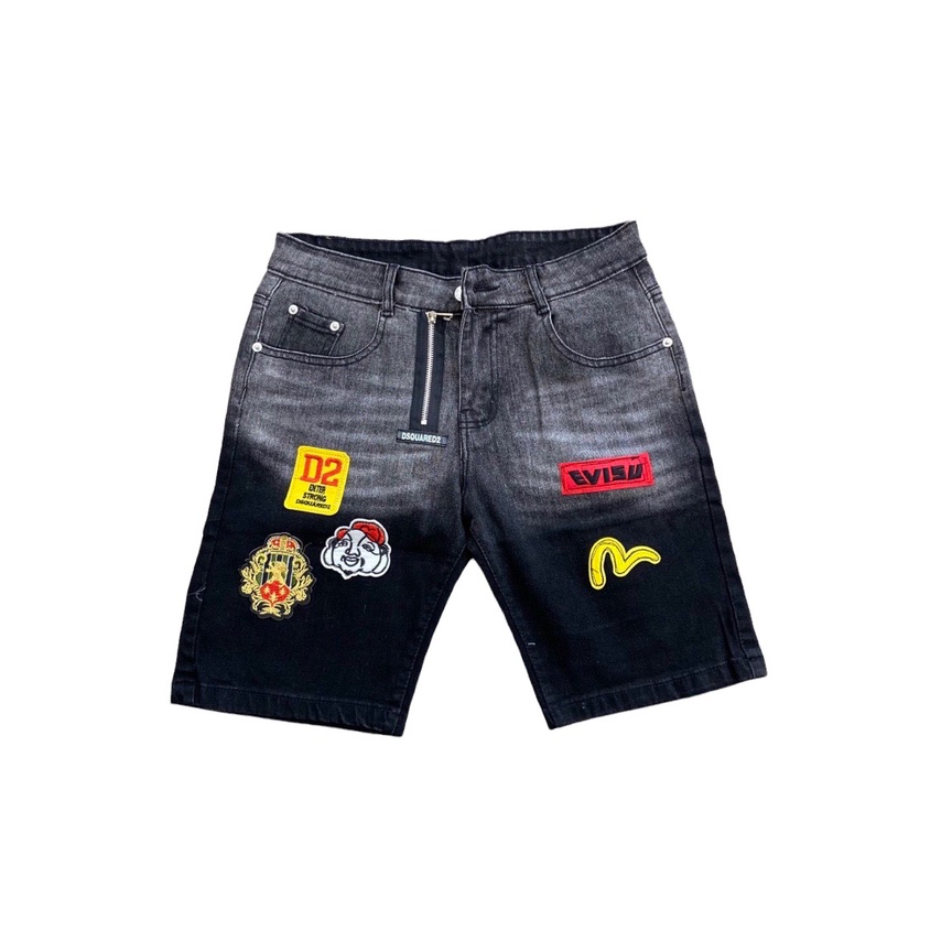 Quần short jean nam màu đen thêu họa tiết evi.su hot treen,vải co giản bền đẹp ms6691