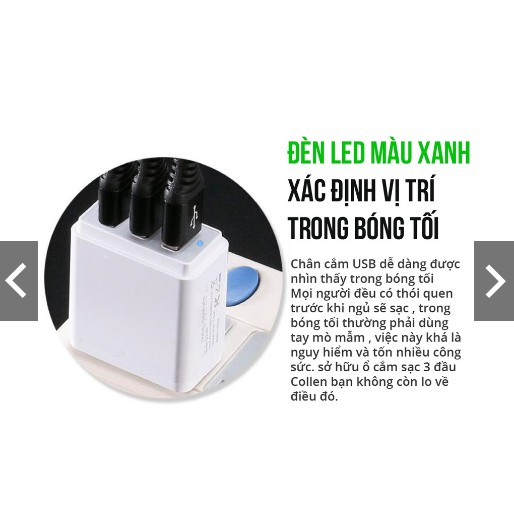 Củ sạc 3 cổng chân cắm USB Collen đầu cắm sạc nhanh 3.4A
