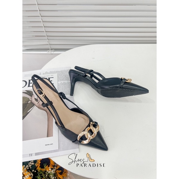 Giày cao gót nữ nhọn mũi nhọn gót nhọn 7p viền xích thời trang Shoes Paradise BBXK18