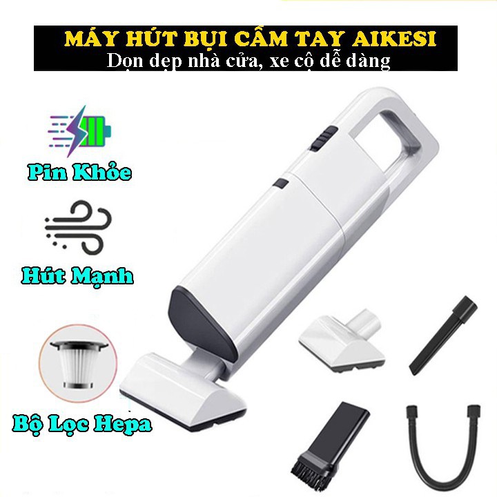 Máy hút bụi cầm tay không dây AIKESI model AKS-8001C công suất 12W, máy hút bụi cầm tay mini lực hút 3500Pa siêu mạnh.