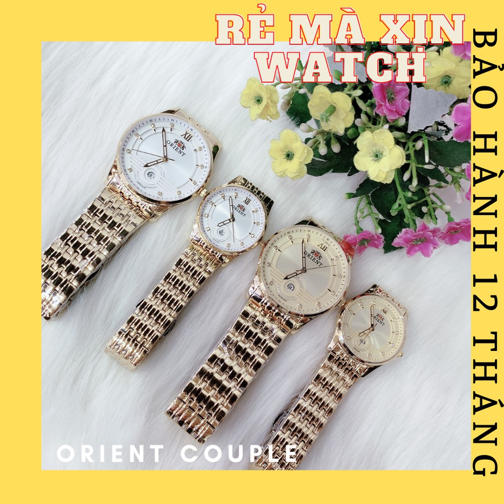 ĐỒNG HỒ CẶP ĐÔI NAM NỮ ORIENT DÂY THÉP , MẶT ĐÍNH HẠT , SIZE 30,38MM