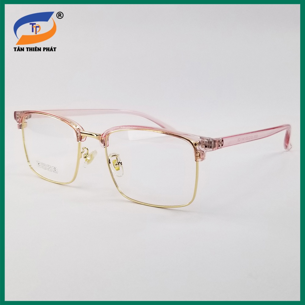 Gọng kính nam nữ mắt cận chữ nhật kim loại/nhựa 6205 màu đen, hồng. Tròng kính giả cận 0 độ chống ánh sáng xanh, tia UV