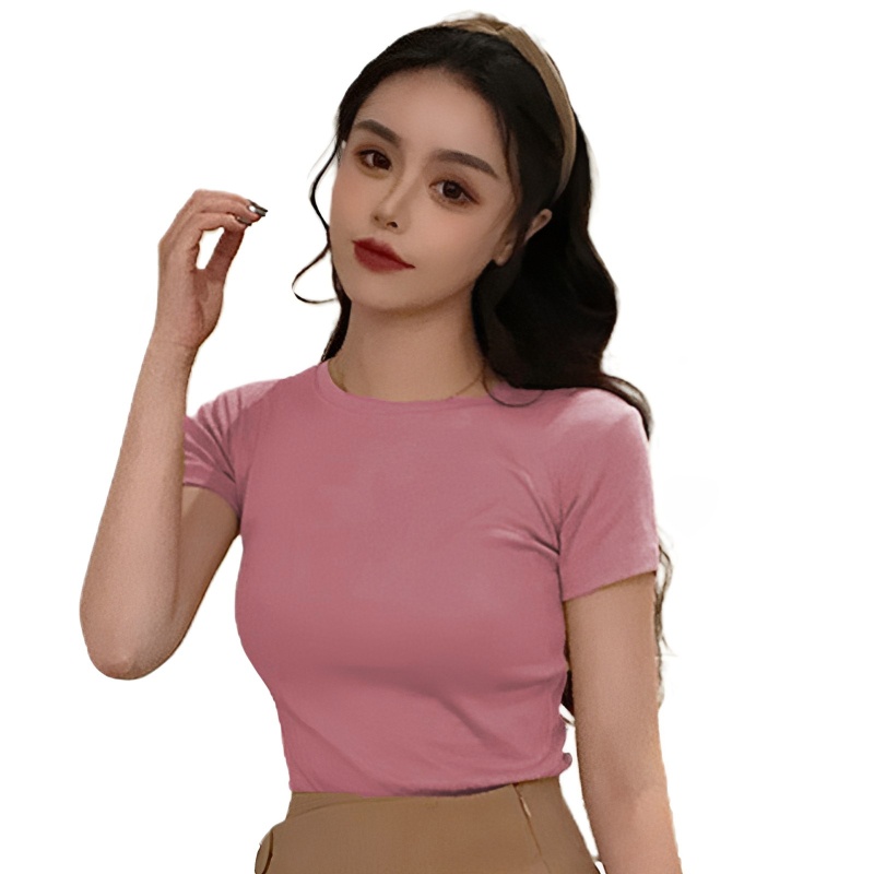 Áo Thun Tay Ngắn Cổ Tròn Màu Sắc Đơn Giản Thời Trang Mùa Hè Cho Nữ
