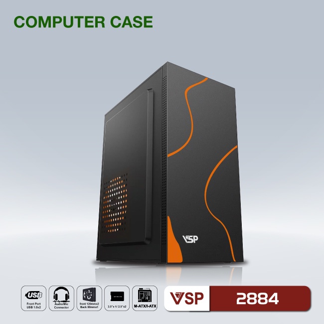 Vỏ máy tính Case VSP 2884 (Mini-ATX/M-ATX/ITX) Không FAN Chính hãng phân phối