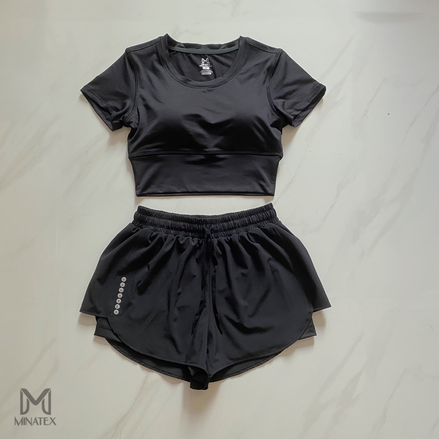 Bộ croptop quần đùi kèm đệm mút Minatex