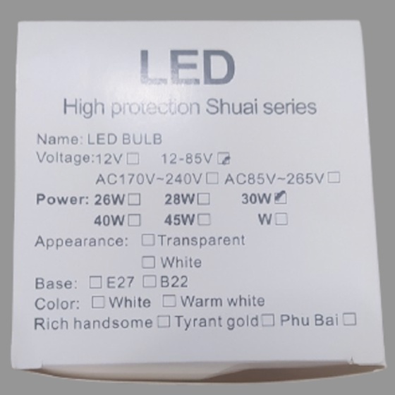 Bóng Led 30w 12V/24V , Chống Nước đuôi E27