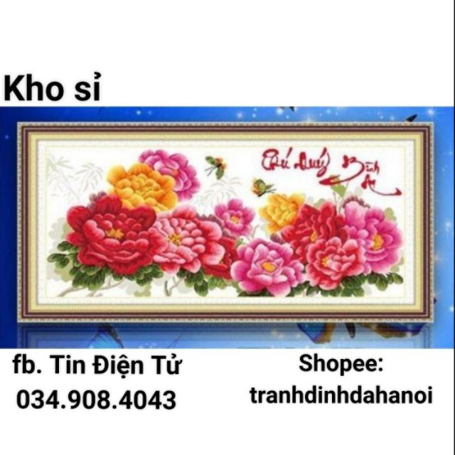 Tranh thêu chữ thập Phú quý bình an 222803-148x74cm