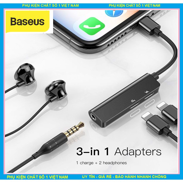 Bộ chuyển đổi cổng Lightning sang 2 Lightning + Audio  3.5mm Baseus L52 cho iPhone - Vừa sạc vừa nghe và đàm thoại nhạc