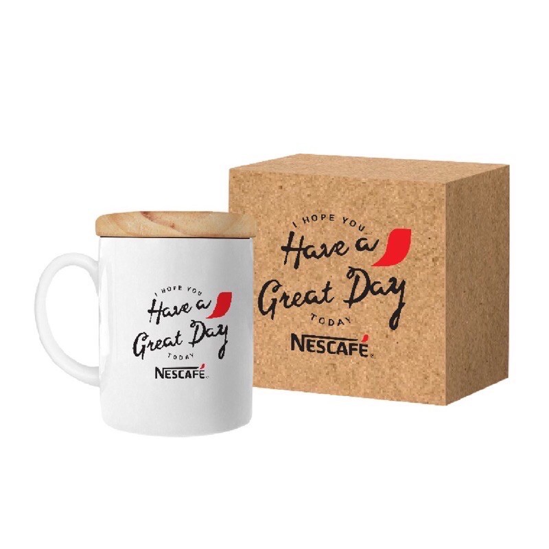 Cốc sứ nắp gỗ Nescafe cao cấp (có Nowship)