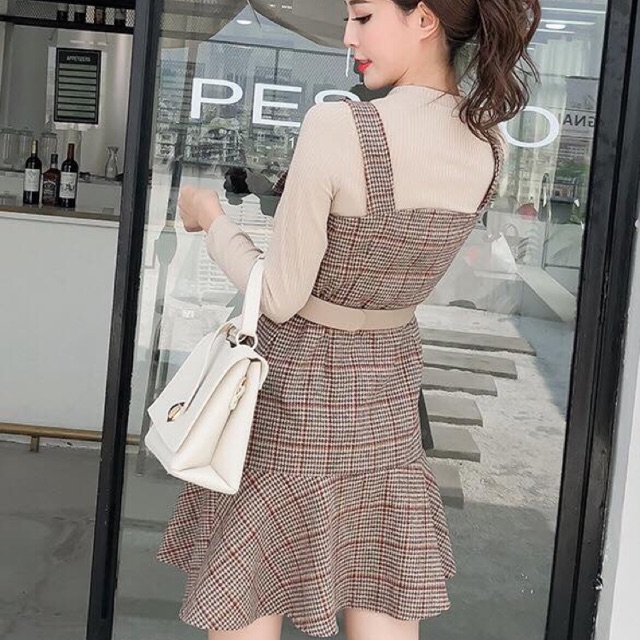 Set váy dạ áo len tăm