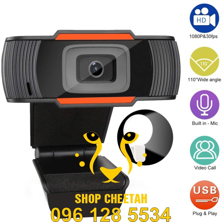 Webcam kẹp HD 1080P siêu nét – Có mic và đèn led hỗ trợ học trực tuyến – Đế kẹp màn hình cố định tiện lợi – Bảo 1 năm