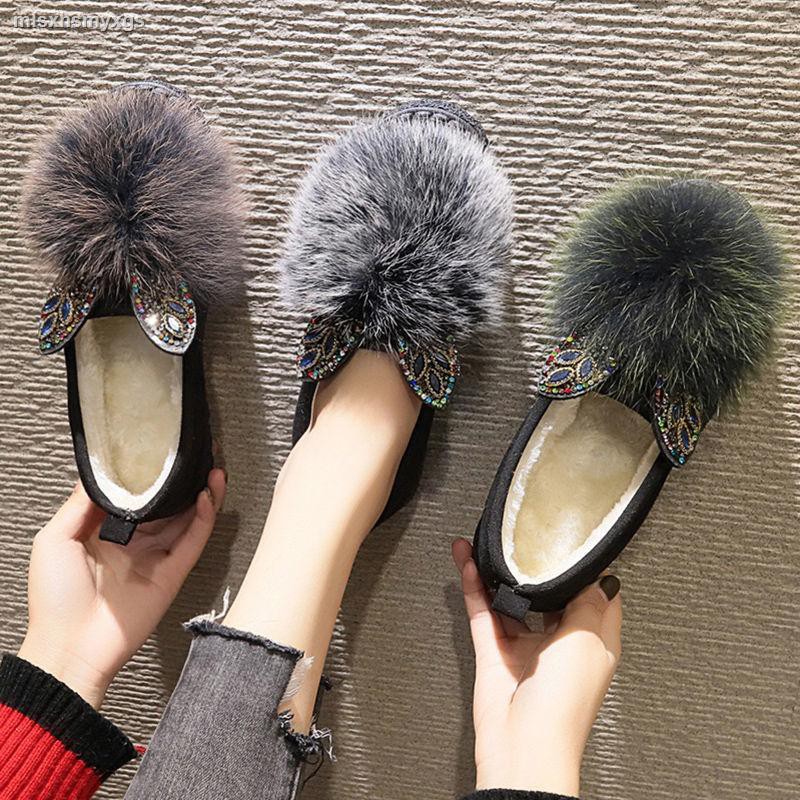 Giày Lười Cotton Phối Nhung Đính Lông Cáo Xinh Xắn Cho Nữ | BigBuy360 - bigbuy360.vn