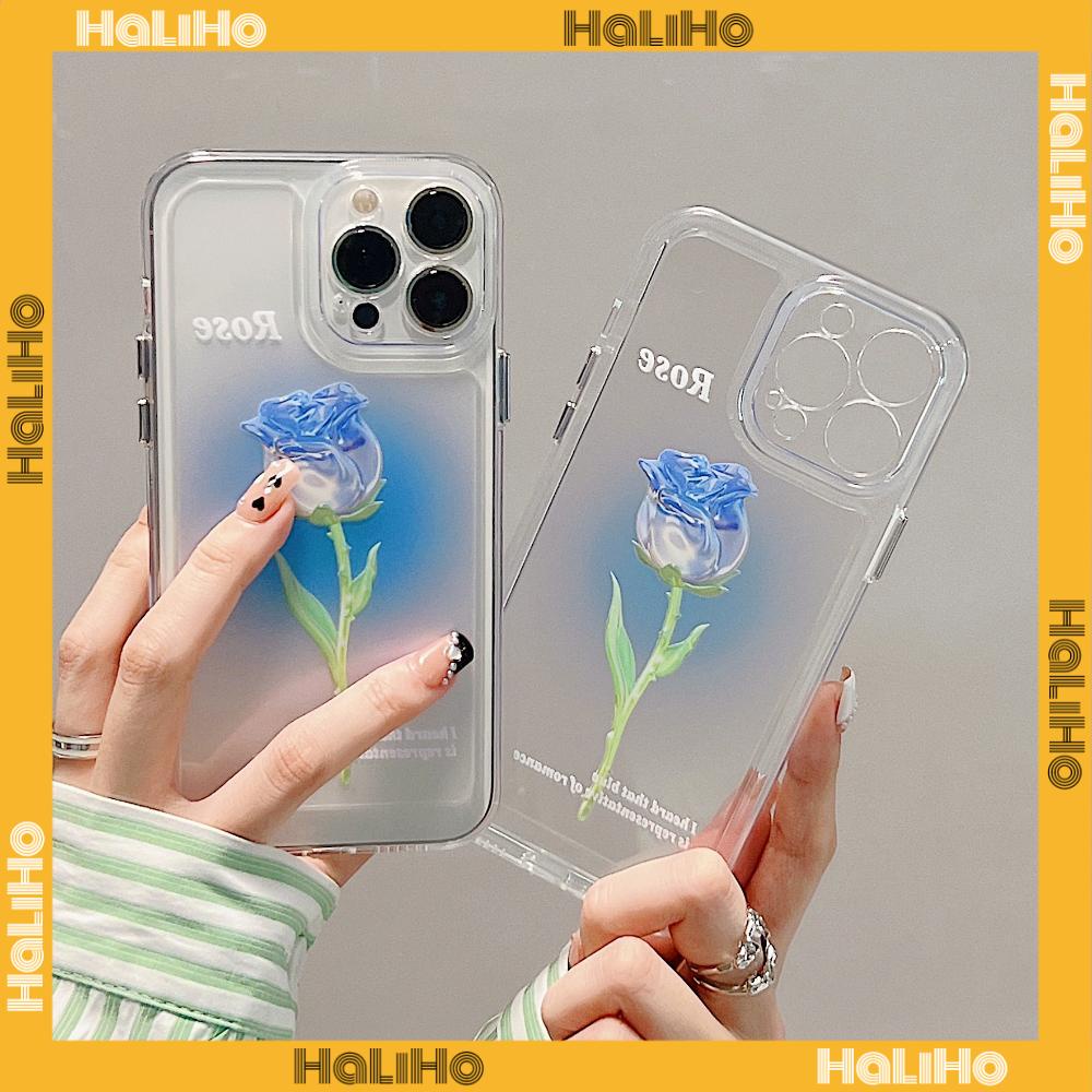iPhone Case Luxury Silicone Soft Case Clear Case Shockproof Protection Camera Blue Rose Flower Compatible For iPhone 11 iPhone 13 Pro Max iPhone 12 Pro Max iPhone 7Plus iPhone xr