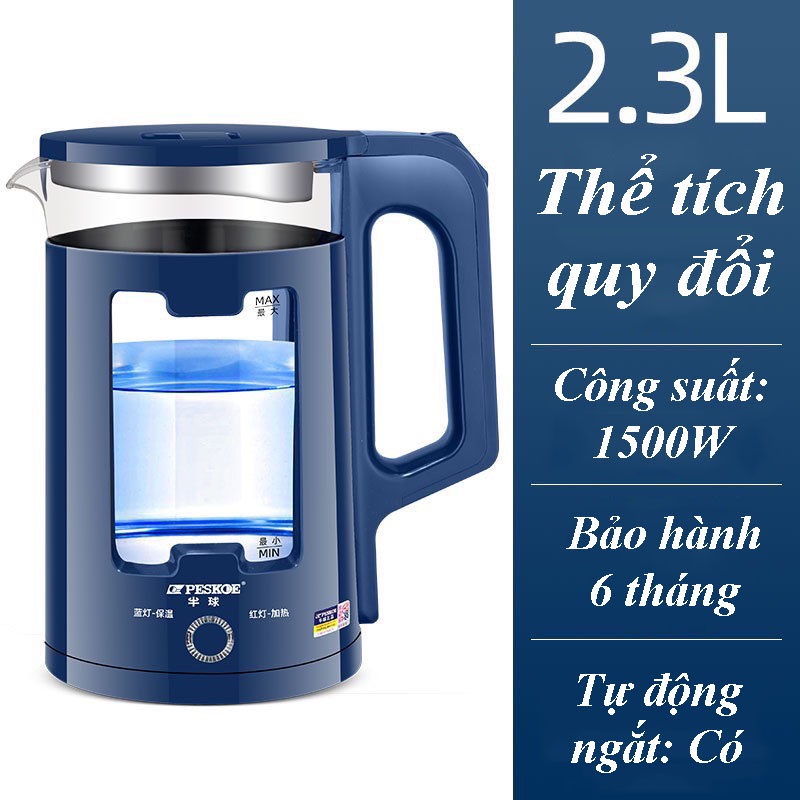 Ấm Siêu Tốc Thủy Tinh - Ấm Đun Nước Siêu Nhanh Công Suất Lớn 1500W - Dung Tích 2,2L /2,3L - BH 6 Tháng