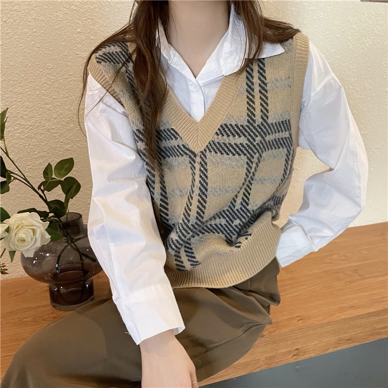 Áo khoác len cổ chữ V dáng rộng phong cách Hàn Quốc