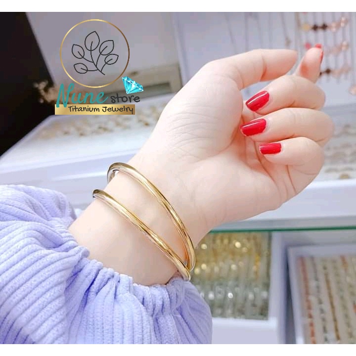Vòng tay, lắc tay titan nữ không gỉ cao cấp trơn Nune store kiểu Hàn Quốc