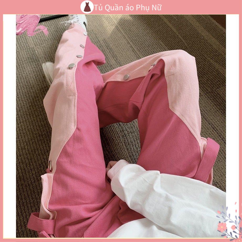 Qu gotn Jean n > G > Ng Th goti Trang Quần Yếm Ống Rộng Màu Hồng Phù Hợp Với Mùa Xuân Thu Đường Phố Cho Nữ