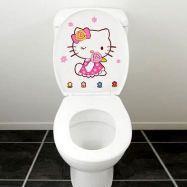 Miếng dán tường hình mèo Hello Kitty nghệ thuật dễ thương DIY trang trí phòng tắm/nhà vệ sinh gia đình