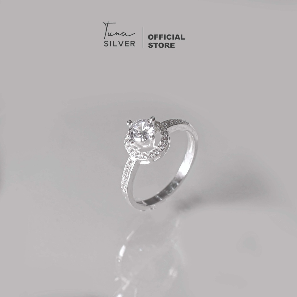 Nhẫn Bạc nữ đính đá tròn cao cấp, Nhẫn bạc đá cao đính đá TUNA SILVER, 𝑪𝒂𝒎 𝒌𝒆̂́𝒕 𝒄𝒉𝒖𝒂̂̉𝒏 𝑩𝒂̣𝒄 Trang sức Bạc cao cấp