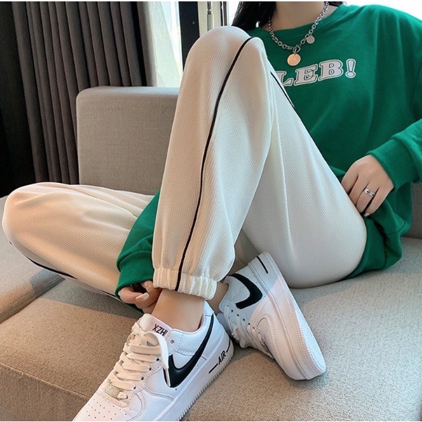 Quần Nữ dáng jogger sọc thể thao chất nỉ Tổ Ong cáo cấp bo gấu siêu đẹp mặc nhà hay ra ngoài cực xinh QN778