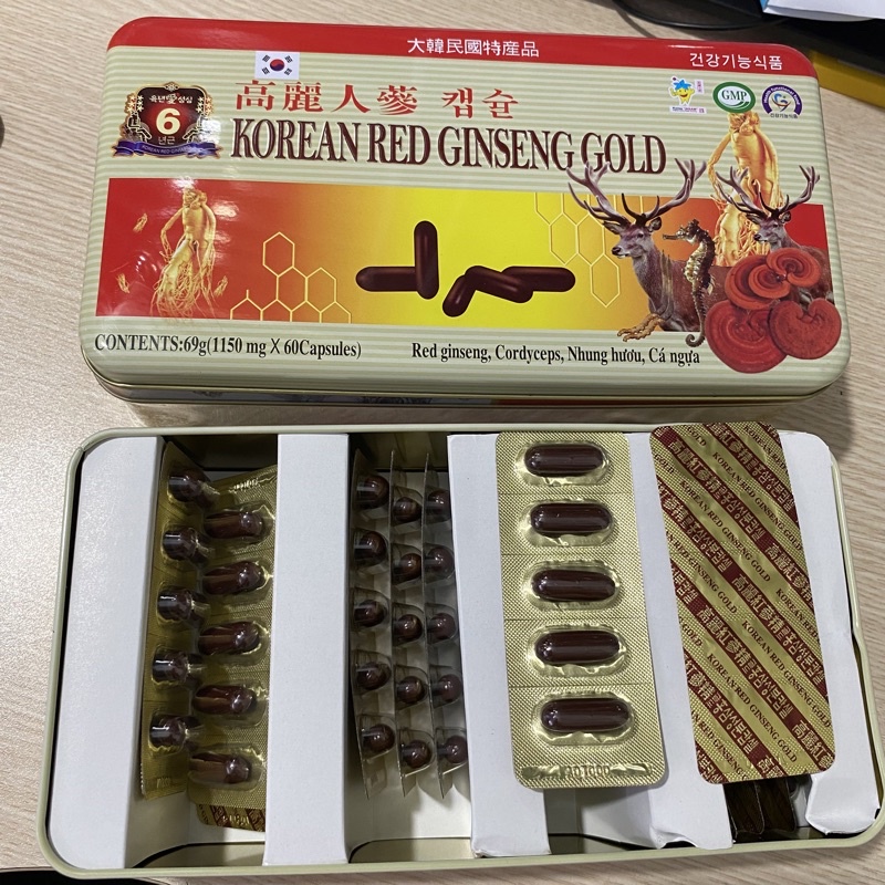 Viên ĐẠM HỒNG SÂM Linh chi - Đông trùng hạ thảo - KOREAN RED GINSENG Gold- Giúp bồi bổ cơ thể ,ăn ngon ngủ tốt