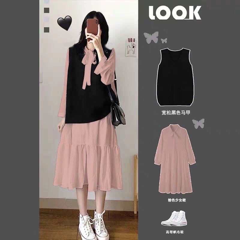 Váy babydoll cổ nơ