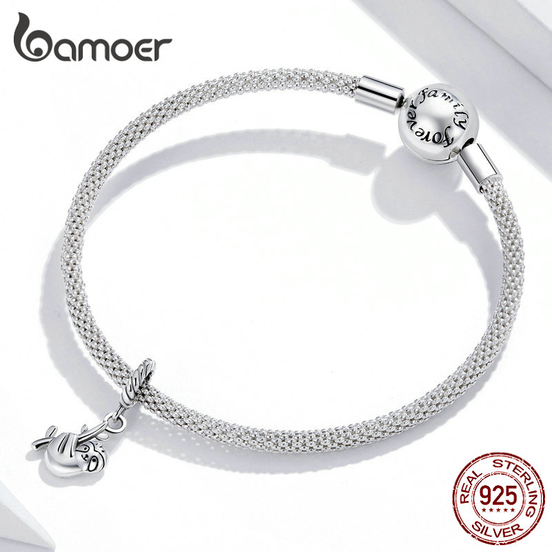 Mặt Trang Sức Bamoer SCX124 Bằng Bạc 925 Hình Con Lười Thích Hợp Làm Vòng Tay DIY