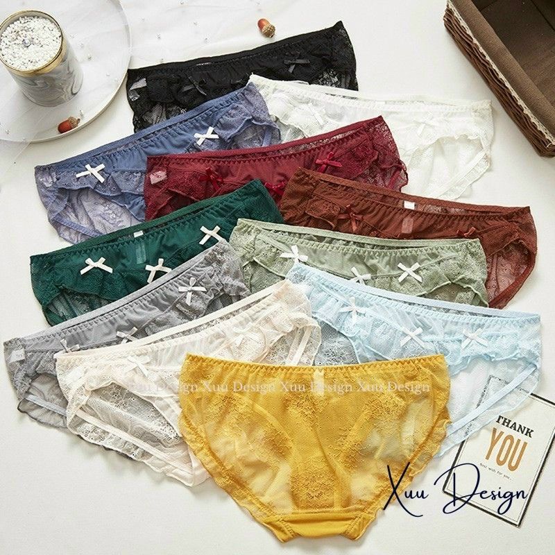 Quần lót nữ xuyên thấu phối ren nơ gợi cảm thông thoáng - Wexuu Design QC70