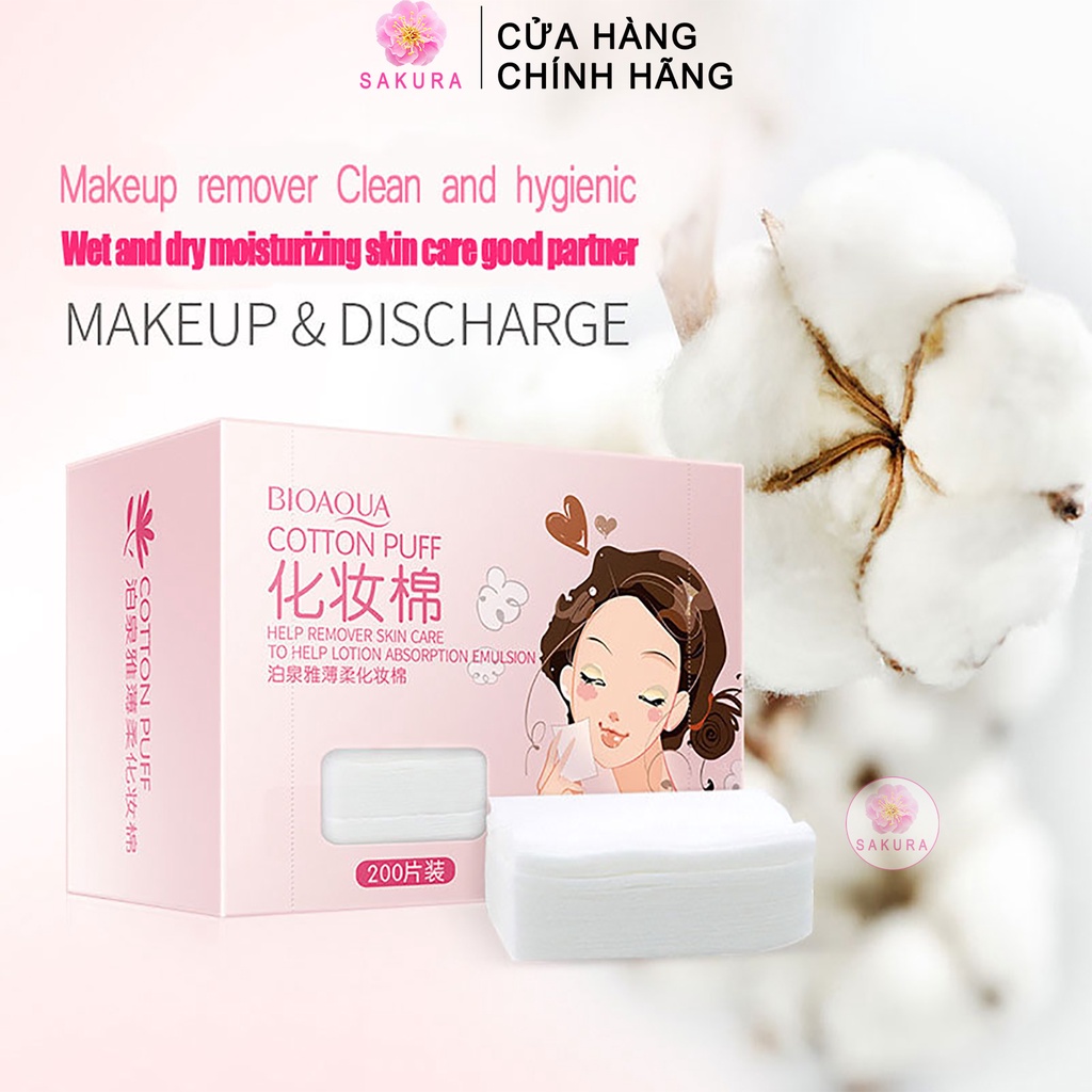 Bông tẩy trang 200 miếng COTTON BIOAQUA mềm mịn giá rẻ chất lượng nội địa trung SAKURA