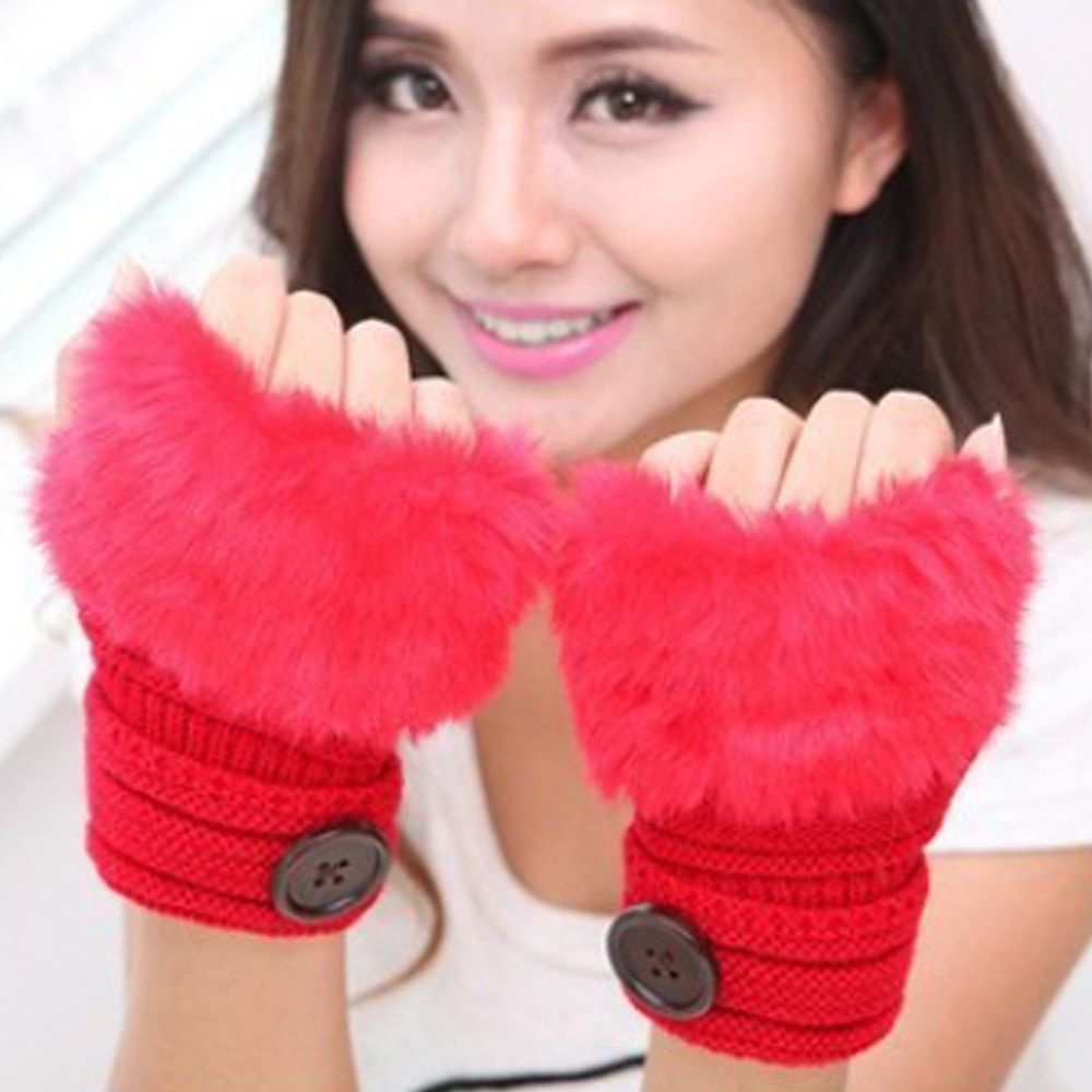 Găng tay len hở ngón màu cà phê/đen thời trang thu đông cho nữ