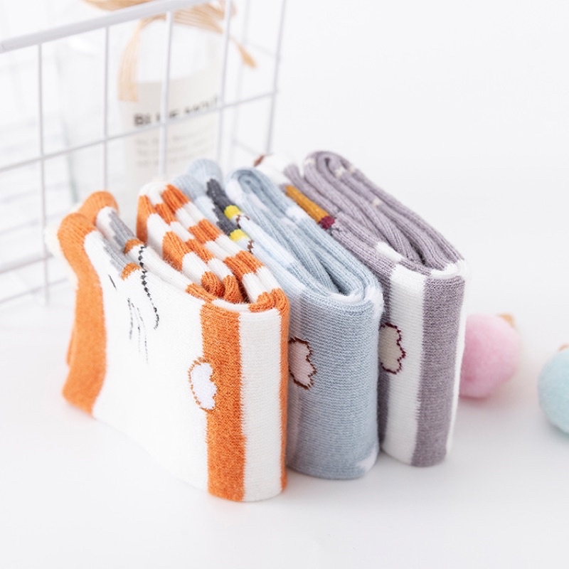 Set 3 đôi tất dài cotton giữ ấm cho bé 0 đến 3 tuổi có chống trượt