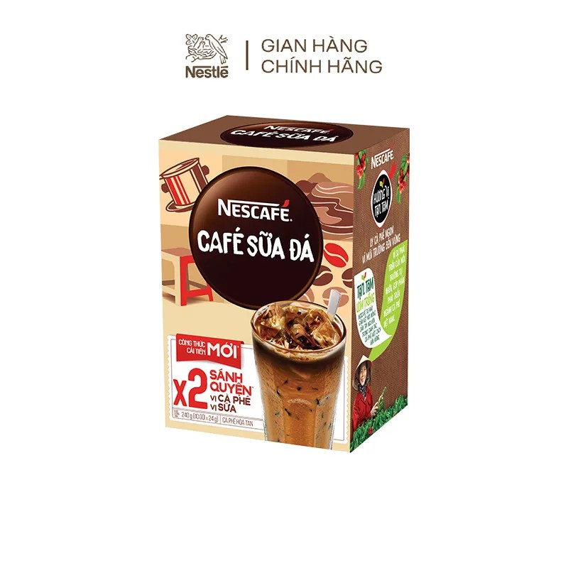 Combo Nescafé: 1 hộp cà phê sữa đá (10 gói x 24g) + 1 hộp Café Việt đen hòa tan Arabica &amp; Robusta (12 gói x 16g)