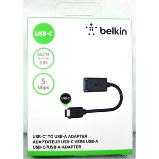 Dây cáp Belkin 3.0 USB-C to USB-A Adapter 14cm/5IN - 5 Gbps Black - Mở Hộp Nhập USA chính hãng