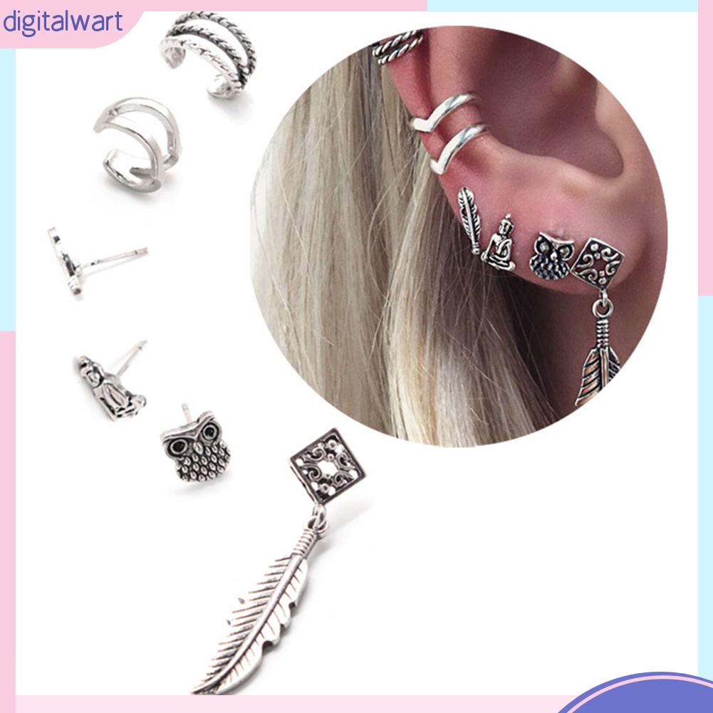 Set 6 khuyên vành tai kim loại Vintage cho nữ