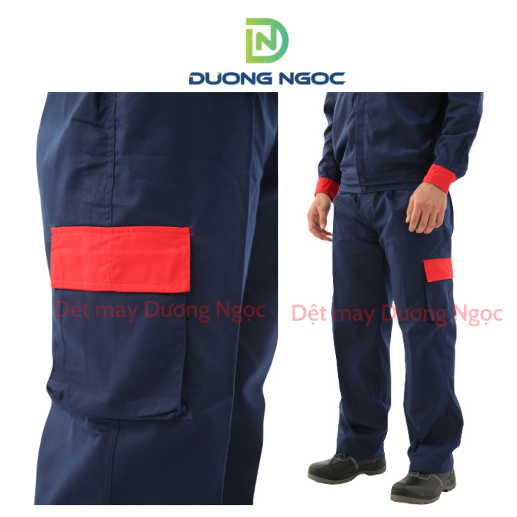 Quần Áo Bảo Hộ Lao Động Đồ Công Nhân, Đồng Phục BHLĐ Nam Nữ Màu Tím Than Phối Đỏ Vải Kaki31 Thấm Hút Mồ Hôi Đủ Size DN14