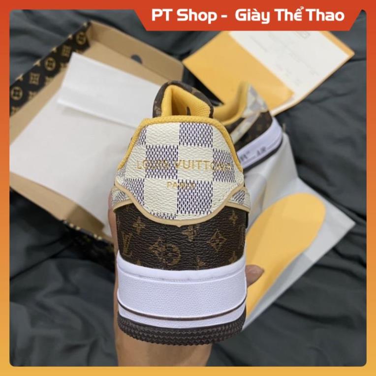 [FreeShip - Hàng Loại A] Giày thể thao AF1 LV Da Nâu Trắng, Giầy Air Force 1 Low Lv nam nữ học sinh fulll phụ kiện