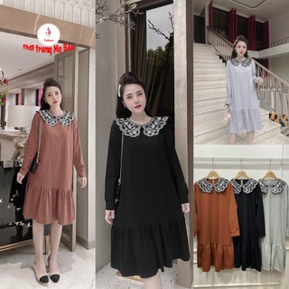 Váy bầu thu đông cổ thêu hoa nhánh đuôi cá new 3 màu max xinh 50 -75kg ( hình thật +video) hàng chuẩn trước sau sinh)