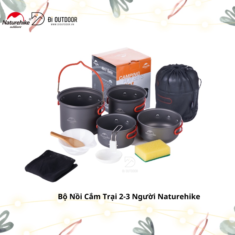 Bộ nồi cắm trại Naturehike 2-3 người NH15T401-G và NH18T018-G