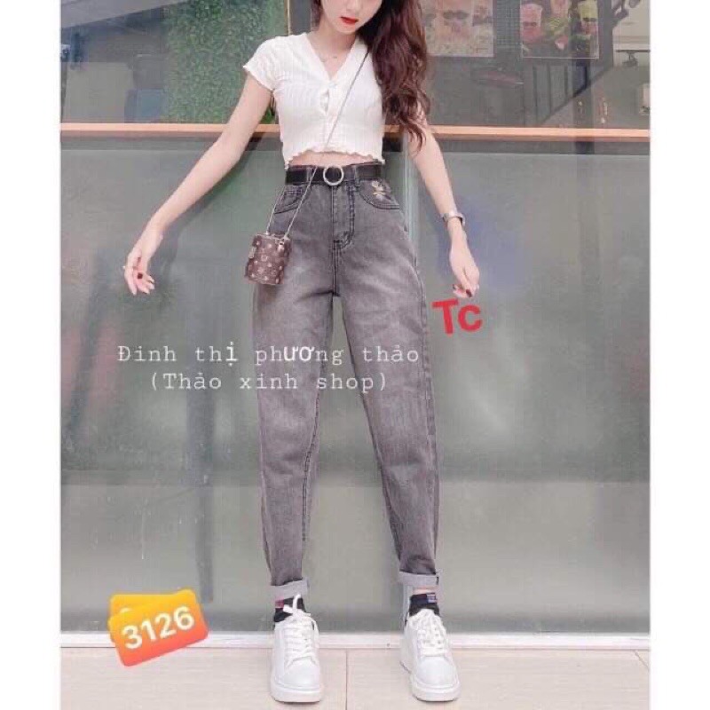 QUẦN baggy bò thêu hoa cúc túi