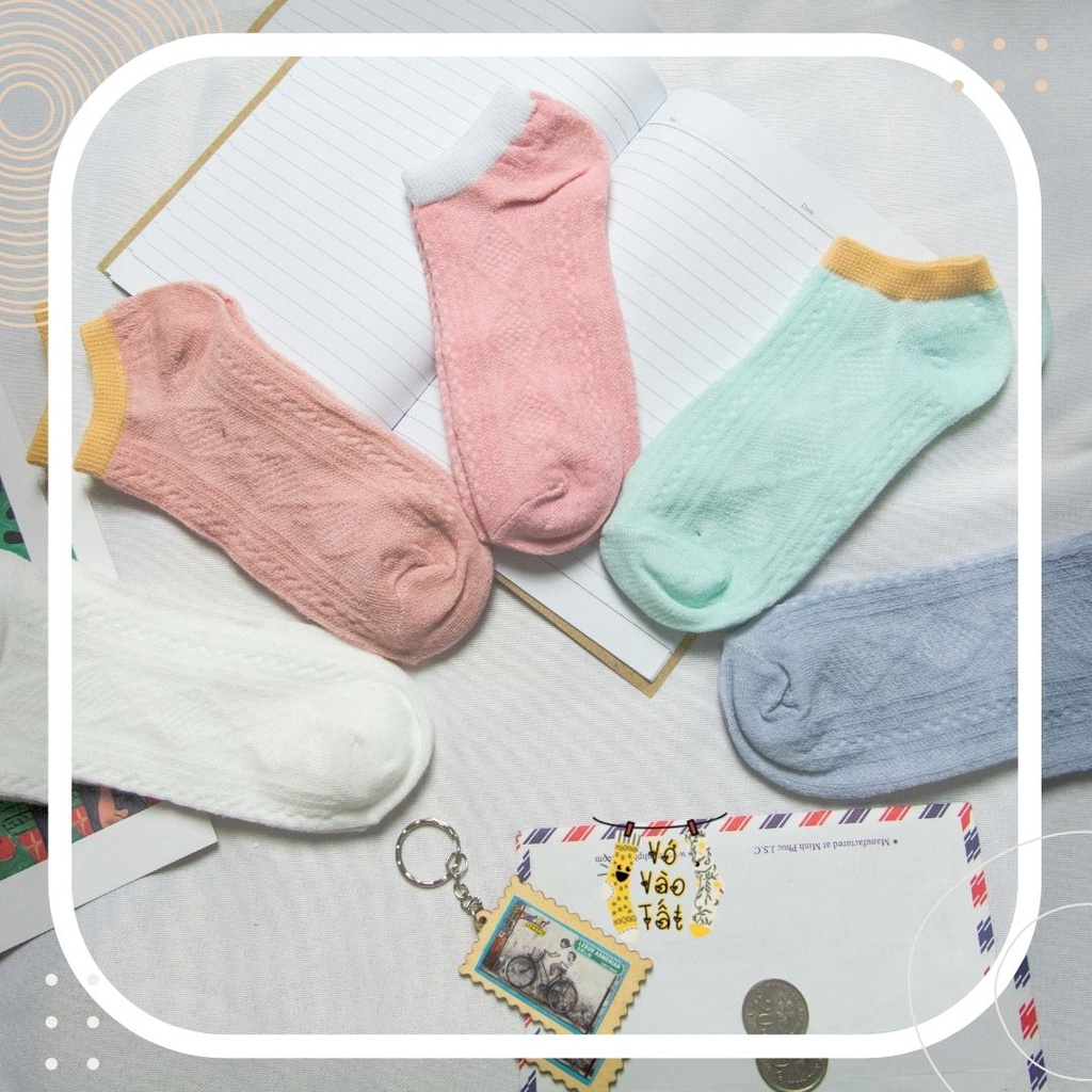 5 đôi vớ/tất nữ cổ ngắn họa tiết gân