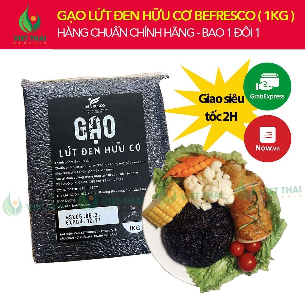 [GIAO NHANH] Gạo Lứt Đen Giảm Cân / Eat Clean Siêu Dẻo, Thơm (Gói 1kg) Befresco