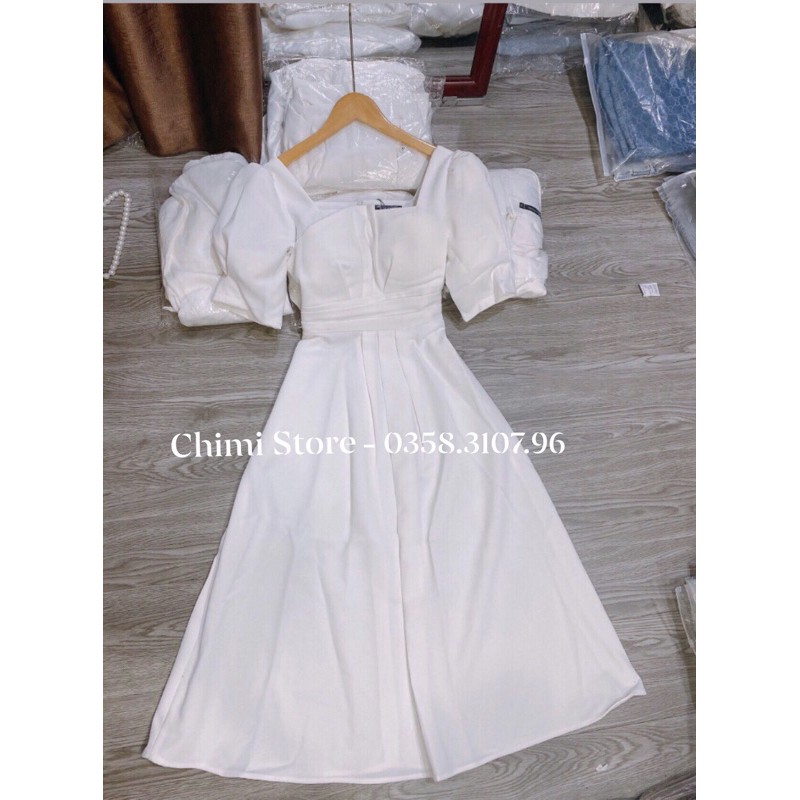 ĐẦM TRẮNG DÁNG XOÈ CỔ VUÔNG TINH TẾ